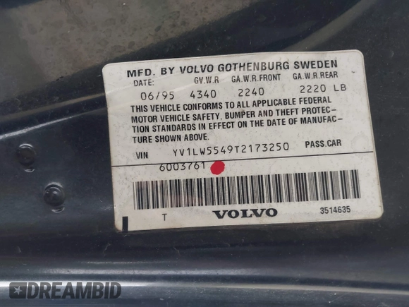 1996 Volvo 850 с VIN YV1LW5549T2173250, выставлен на аукционе IAAI как лот 41773998 с пробегом 224 384 миль миль и . История ставок и продаж доступна на DreamBid. Изображение 9.