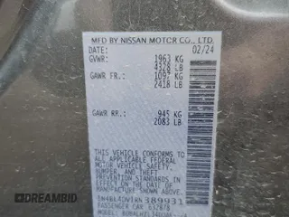 2024 Nissan Altima SV with VIN 1N4BL4DV1RN389931, listed as a Copart auction lot 54575485 with 9,259 mi miles and Salvage title. Bid and sale history available at DreamBid. Image 12.