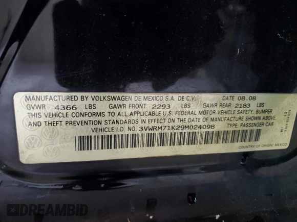 2009 Volkswagen Jetta SE with VIN 3VWRM71K29M024098, listed as a Copart auction lot 64579435 with 161,936 mi miles and Non repairable. Bid and sale history available at DreamBid. Image 12.