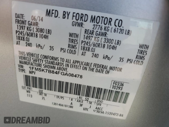 2015 Ford Explorer с VIN 1FM5K7B84FGA08478, выставлен на аукционе Copart как лот 59745905 с пробегом 112 002 миль миль и Списание • Salvage title. История ставок и продаж доступна на DreamBid. Изображение 14.