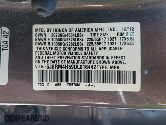 2013 Honda CR-V EX with VIN 5J6RM4H59DL016442, listed as a IAAI auction lot 42115184 with 88,853 mi miles. Bid and sale history available at carsss.com. Image 9.