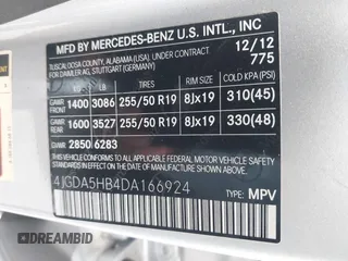 2013 Mercedes-Benz M 350 with VIN 4JGDA5HB4DA166924, listed as a IAAI auction lot 42370011 with 120,648 mi miles and . Bid and sale history available at DreamBid. Image 9.