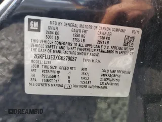 2016 GMC Terrain SLT z VIN 2GKFLUE3XG6279037, wystawiony jako Copart lot #55041335 z przebiegiem 83 772 mil mil oraz Szkoda całkowita • Salvage title. Historia ofert i sprzedaży dostępna na DreamBid. Obrazek 12.