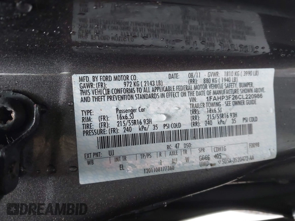 2012 Ford Focus SE with VIN 1FAHP3F26CL220986, listed as a IAAI auction lot 41719127 with 127,050 mi miles and . Bid and sale history available at DreamBid. Image 9.