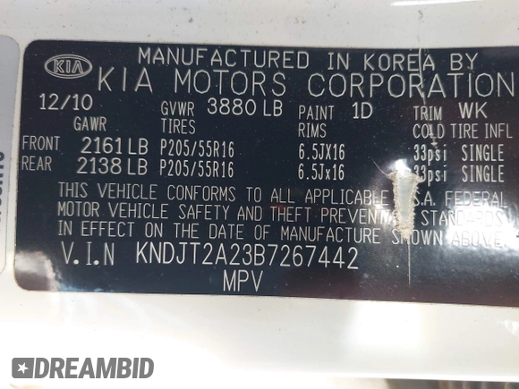 2011 Kia Soul + with VIN KNDJT2A23B7267442, listed as a IAAI auction lot 41671119 with 123,577 mi miles. Bid and sale history available at carsss.com. Image 9.