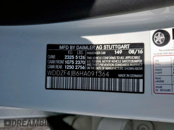 2017 Mercedes-Benz E 300 Luxury with VIN WDDZF4JB6HA091364, listed as a Copart auction lot 58209375 with 169,960 mi miles and Clean title. Bid and sale history available at DreamBid. Image 12.