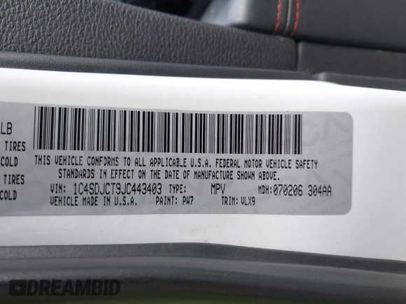 2018 Dodge Durango R/T с VIN 1C4SDJCT9JC443403, выставлен на аукционе IAAI как лот 42463528 с пробегом 180 332 миль миль и . История ставок и продаж доступна на DreamBid. Изображение 9.