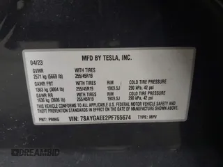 2023 Tesla Model Y Long Range with VIN 7SAYGAEE2PF755674, listed as a IAAI auction lot 41890025 with 24,783 mi miles and . Bid and sale history available at DreamBid. Image 9.