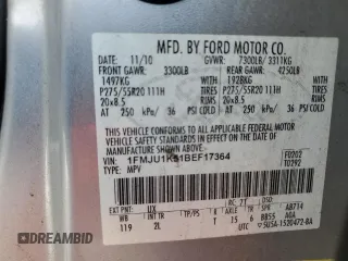 2011 Ford Expedition Limited with VIN 1FMJU1K51BEF17364, listed as a Copart auction lot 54150075 with Not provided miles and Salvage title. Bid and sale history available at DreamBid. Image 14.