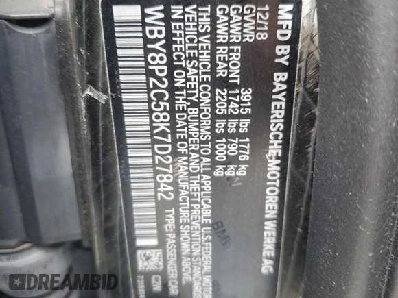 2019 BMW i3 with VIN WBY8P2C58K7D27842, listed as a Copart auction lot 78748374 with 36,918 mi miles and Salvage Title. Bid and sale history available at carsss.com. Image 14.