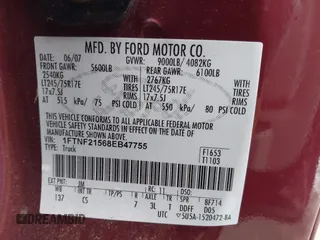 2008 Ford F-250 XL with VIN 1FTNF21568EB47755, listed as a IAAI auction lot 41569897 with 176,682 mi miles and . Bid and sale history available at DreamBid. Image 9.