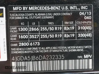 2013 Mercedes-Benz M 350 with VIN 4JGDA5JB6DA232335, listed as a Copart auction lot 51833395 with Not Provided miles and Salvage Title. Bid and sale history available at DreamBid. Image 13.