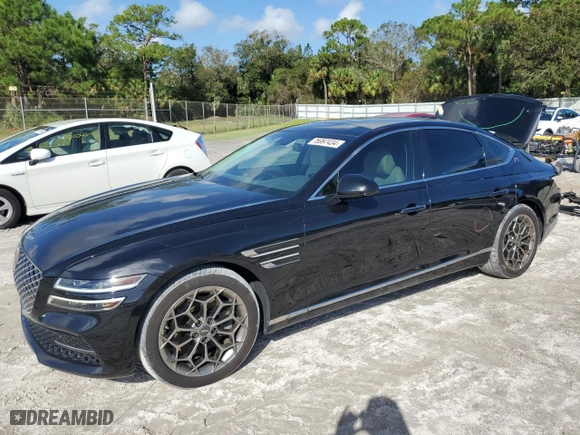 2021 Genesis G80 2.5T with VIN KMTGB4SC5MU046866, listed as a Copart auction lot 76997434 with 68,111 mi miles and Salvage Title. Bid and sale history available at carsss.com. Image 1.