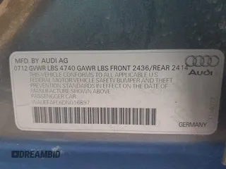 2013 Audi A4 Premium Plus z VIN WAUEFAFL6DN016897, wystawiony jako IAAI lot #41668343 z przebiegiem 97 840 mil mil oraz . Historia ofert i sprzedaży dostępna na DreamBid. Obrazek 9.