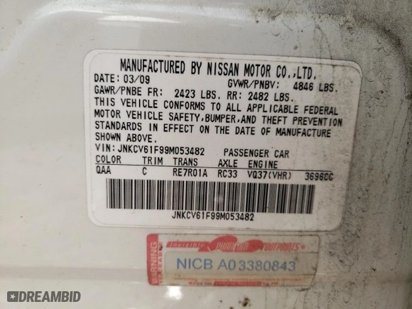 2009 Infiniti G37 Sedan x with VIN JNKCV61F99M053482, listed as a Copart auction lot 51014605 with 176,287 mi miles and Salvage Title. Bid and sale history available at carsss.com. Image 13.