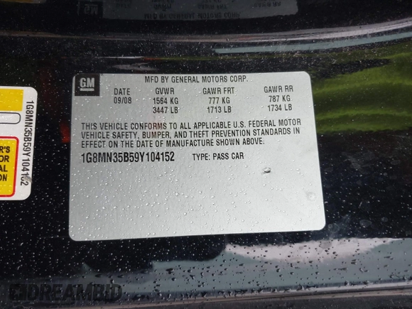 2009 Saturn Sky z VIN 1G8MN35B59Y104152, wystawiony jako IAAI lot #42308236 z przebiegiem 190 823 mil mil oraz . Historia ofert i sprzedaży dostępna na DreamBid. Obrazek 9.