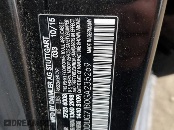 2016 Mercedes-Benz S 63 AMG with VIN WDDUG7JB0GA235269, listed as a Copart auction lot 54763815 with Not Provided miles and Salvage Title. Bid and sale history available at carsss.com. Image 12.