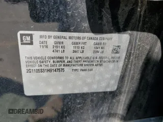 2017 Chevrolet Impala LT with VIN 2G1105S31H9147575, listed as a Copart auction lot 54390745 with 184,008 mi miles and Salvage Title. Bid and sale history available at DreamBid. Image 12.