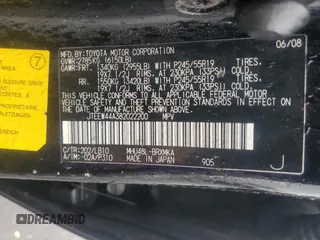 2008 Toyota Highlander Limited z VIN JTEEW44A382022200, wystawiony jako Copart lot #57558005 z przebiegiem 275 412 mil mil oraz Czysty tytuł • Clean title. Historia ofert i sprzedaży dostępna na DreamBid. Obrazek 13.