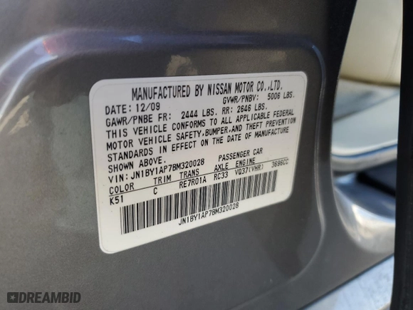 2011 Infiniti M37 with VIN JN1BY1AP7BM320028, listed as a Copart auction lot 50030105 with 196,597 mi miles and Salvage Title. Bid and sale history available at carsss.com. Image 12.