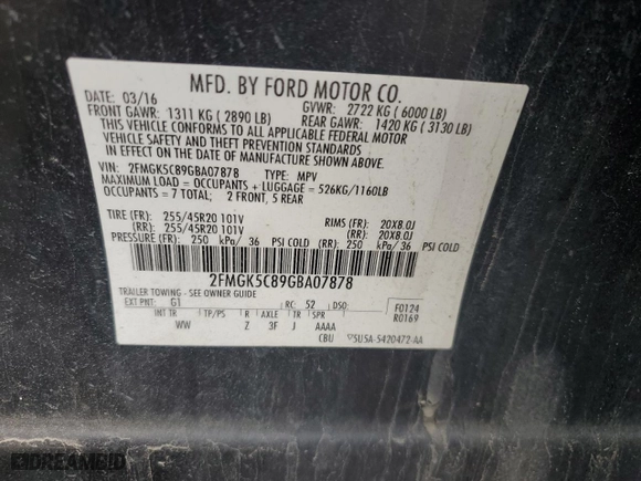 2016 Ford Flex SEL with VIN 2FMGK5C89GBA07878, listed as a Copart auction lot 45731585 with 111,598 mi miles and Clean Title. Bid and sale history available at carsss.com. Image 13.