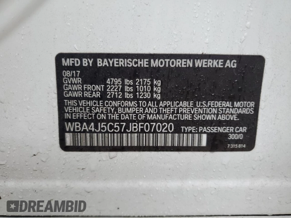 2018 BMW 4 Series 440i z VIN WBA4J5C57JBF07020, wystawiony jako Copart lot #58062735 z przebiegiem 20 708 mil mil oraz Szkoda całkowita • Salvage title. Historia ofert i sprzedaży dostępna na DreamBid. Obrazek 12.