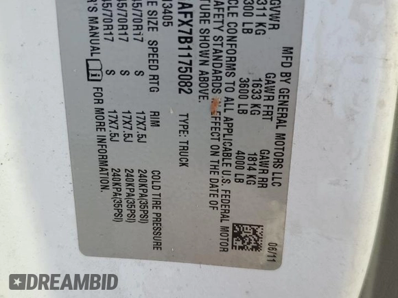 2011 Chevrolet Express Cargo with VIN 1GCSGAFX7B1175082, listed as a Copart auction lot 76302444 with Not provided miles and Salvage title. Bid and sale history available at DreamBid. Image 13.