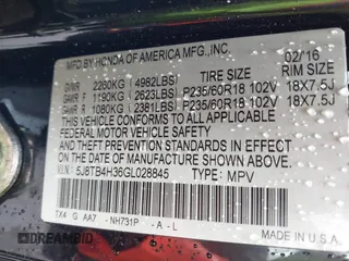 2016 Acura RDX with VIN 5J8TB4H36GL028845, listed as a IAAI auction lot 41941379 with 42,760 mi miles. Bid and sale history available at carsss.com. Image 9.