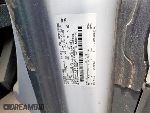 2018 Ford Transit Passenger XL с VIN 1FBZX2ZM5JKA32604, выставлен на аукционе Copart как лот 59329855 с пробегом 67 601 миль миль и Списание • Salvage title. История ставок и продаж доступна на DreamBid. Изображение 13.