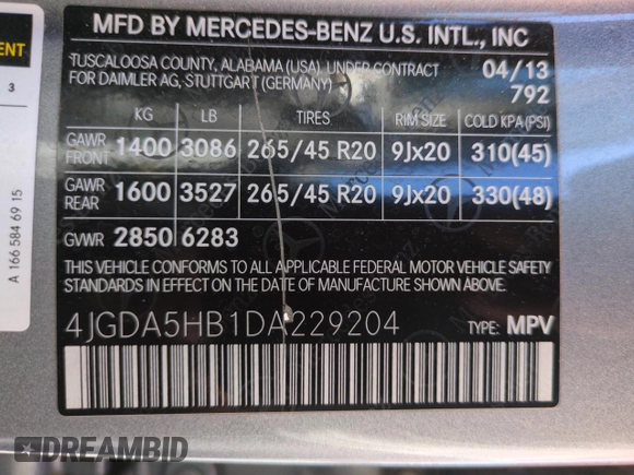 2013 Mercedes-Benz M 350 with VIN 4JGDA5HB1DA229204, listed as a Copart auction lot 64688625 with 142,832 mi miles and Salvage title. Bid and sale history available at DreamBid. Image 13.
