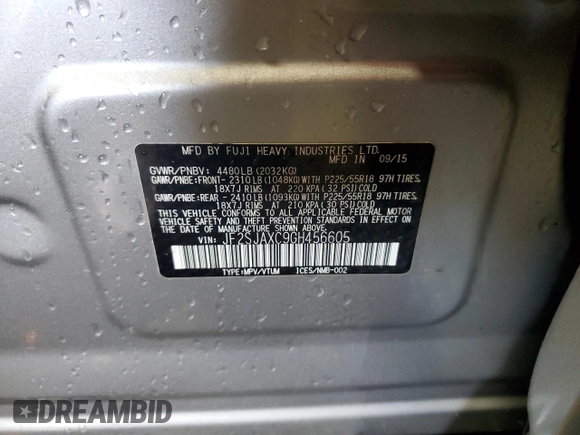2016 Subaru Forester Touring with VIN JF2SJAXC9GH456605, listed as a Copart auction lot 54523995 with 115,738 mi miles and Salvage title. Bid and sale history available at DreamBid. Image 14.