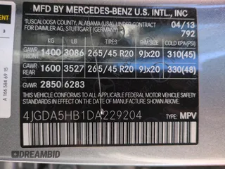 2013 Mercedes-Benz M 350 with VIN 4JGDA5HB1DA229204, listed as a Copart auction lot 64688625 with 142,832 mi miles and Salvage title. Bid and sale history available at DreamBid. Image 13.