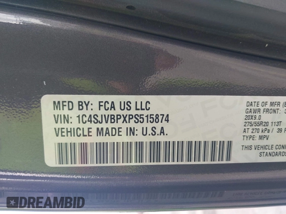 2023 Jeep Wagoneer Series II with VIN 1C4SJVBPXPS515874, listed as a IAAI auction lot 42728894 with 56,284 mi miles and . Bid and sale history available at DreamBid. Image 9.