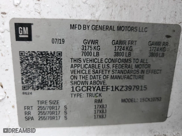 2019 Chevrolet Silverado 1500 Work Truck with VIN 1GCRYAEF1KZ397915, listed as a Copart auction lot 81168714 with 140,713 mi miles and Salvage Title. Bid and sale history available at carsss.com. Image 13.