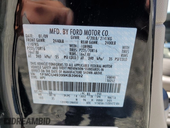 2009 Ford Escape Hybrid with VIN 1FMCU49399KB39692, listed as a Copart auction lot 64418925 with 147,204 mi miles and Salvage title. Bid and sale history available at DreamBid. Image 13.