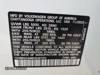 2024 Volkswagen Atlas SEL with VIN 1V2BR2CA8RC539703, listed as a Copart auction lot 45461855 with 20,789 mi miles and Salvage title. Bid and sale history available at DreamBid. Image 13.