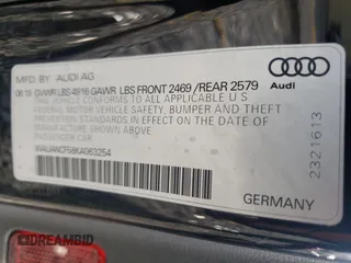 2019 Audi A5 Sportback Premium with VIN WAUANCF58KA063254, listed as a Copart auction lot 47651665 with 86,148 mi miles and Salvage Title. Bid and sale history available at carsss.com. Image 12.