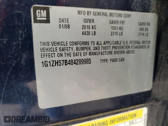 2008 Chevrolet Malibu 1LT with VIN 1G1ZH57B484209985, listed as a Copart auction lot 55333815 with 115,536 mi miles and Salvage Title. Bid and sale history available at DreamBid. Image 12.