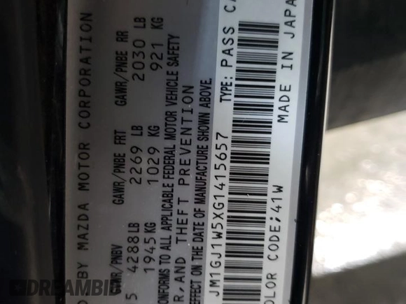 2016 Mazda 6 i Grand Touring with VIN JM1GJ1W5XG1415657, listed as a Copart auction lot 44359195 with Not Provided miles and Salvage Title. Bid and sale history available at DreamBid. Image 13.