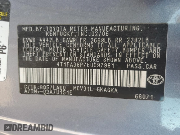 2006 Toyota Solara SE with VIN 4T1FA38P76U097981, listed as a Copart auction lot 76045454 with 161,822 mi miles and Salvage Title. Bid and sale history available at DreamBid. Image 12.