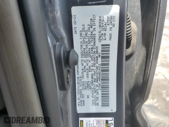 2004 Toyota 4Runner SR5 with VIN JTEBT14R848014312, listed as a Copart auction lot 53246895 with 142,398 mi miles and Salvage Title. Bid and sale history available at DreamBid. Image 15.