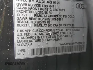 2023 Audi Q8 Premium with VIN WA1AVBF19PD025218, listed as a Copart auction lot 85135624 with 13,781 mi miles and Salvage title. Bid and sale history available at DreamBid. Image 13.