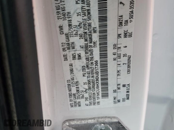 2013 Ford Escape SEL with VIN 1FMCU9HX9DUB17366, listed as a Copart auction lot 44166945 with 160,033 mi miles and Salvage Title. Bid and sale history available at carsss.com. Image 14.