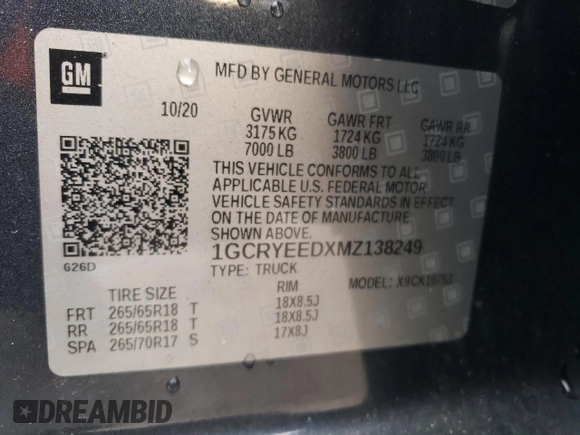 2021 Chevrolet Silverado 1500 RST with VIN 1GCRYEEDXMZ138249, listed as a Copart auction lot 88353205 with 48,338 mi miles and Salvage Title. Bid and sale history available at DreamBid. Image 12.