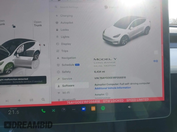 2024 Tesla Model Y Long Range with VIN 7SAYGDEE1RF056816, listed as a IAAI auction lot 41809125 with 6,434 mi miles and . Bid and sale history available at DreamBid. Image 7.