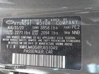 2024 Hyundai Elantra SEL z VIN KMHLM4DG4RU651049, wystawiony jako IAAI lot #42040179 z przebiegiem 37 852 mil mil oraz . Historia ofert i sprzedaży dostępna na DreamBid. Obrazek 9.