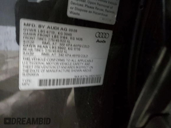 2009 Audi Q7 Premium Plus with VIN WA1AY74L09D019027, listed as a Copart auction lot 41426675 with 144,020 mi miles and Salvage title. Bid and sale history available at DreamBid. Image 16.