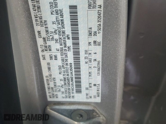 2014 Ford Escape Titanium с VIN 1FMCU0J98EUA35069, выставлен на аукционе Copart как лот 58369635 с пробегом 92 323 миль миль и Списание • Salvage title. История ставок и продаж доступна на DreamBid. Изображение 14.