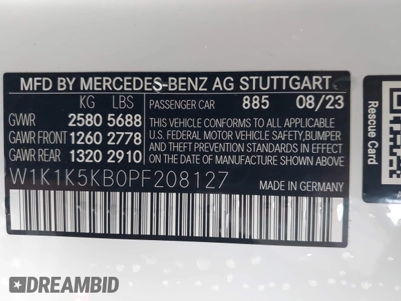2023 Mercedes-Benz E-Class E 450 with VIN W1K1K5KB0PF208127, listed as a IAAI auction lot 41651543 with 7,086 mi miles. Bid and sale history available at carsss.com. Image 9.