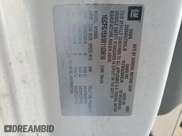 2008 Chevrolet Express Cargo with VIN 1GCFG15X081103619, listed as a Copart auction lot 67984774 with 400,499 mi miles and Clean title. Bid and sale history available at DreamBid. Image 13.
